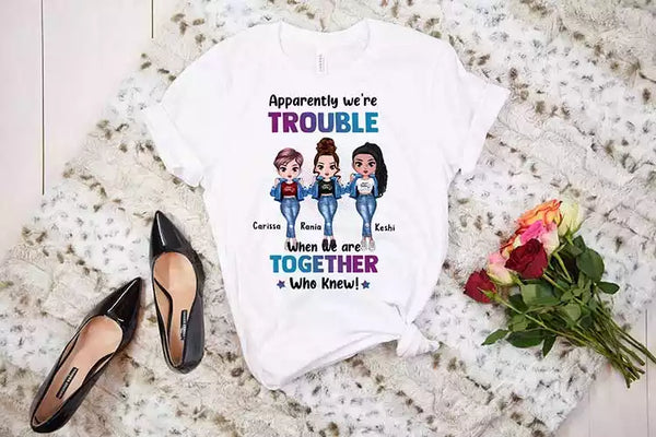 Best Friends T Shirts - Chibi Girl  Up To 6 Sisters Personalized Sisters T Shirts white 