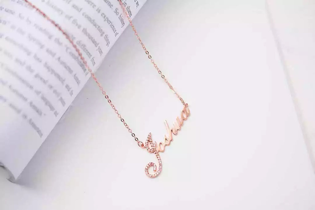 Crystal Diamond with Artistic Words Personalized Name Necklace rose gold