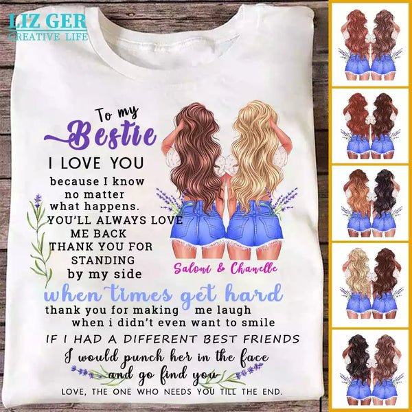 To My Bestie Personalized Best Friends T Shits For 2 With Name - White