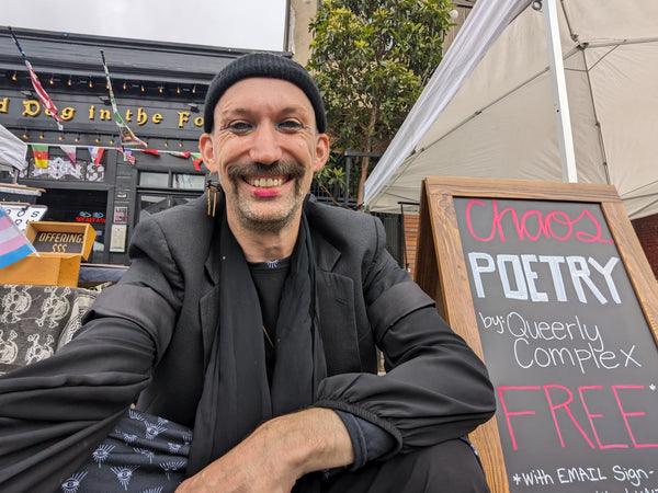 A selfie taken at my Chaos Poetry booth at Haight Ashbury Street Fair