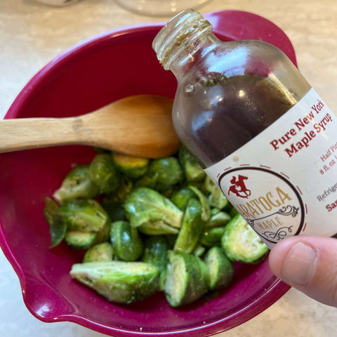 Maple Syrup Brussel Sprouts Recipe: Step 3 Glaze with NY Maple Syrup from Saratoga Maple