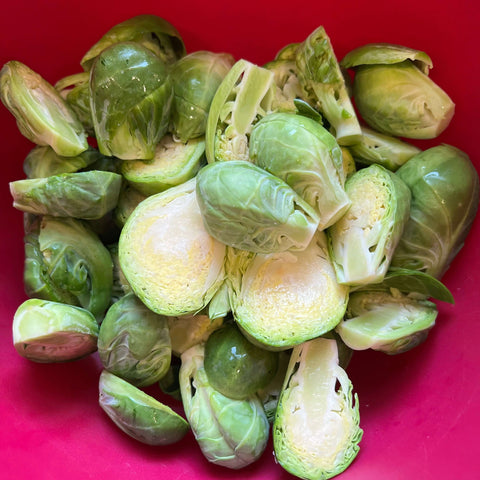 Maple Syrup Brussel Sprouts Recipe: Step 1- Cut Brussel Sprouts in Half