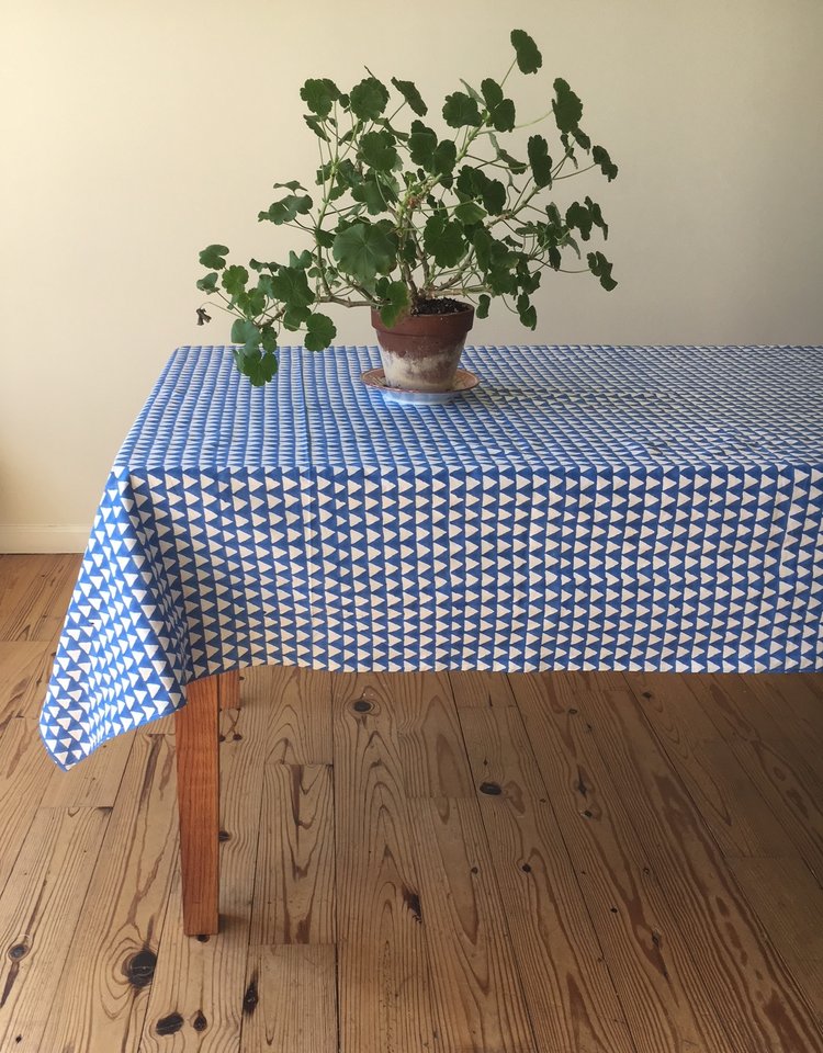 NC Made Holiday Gift Guide: Carolina Blue Triangles Tablecloth by Katherine Hanes