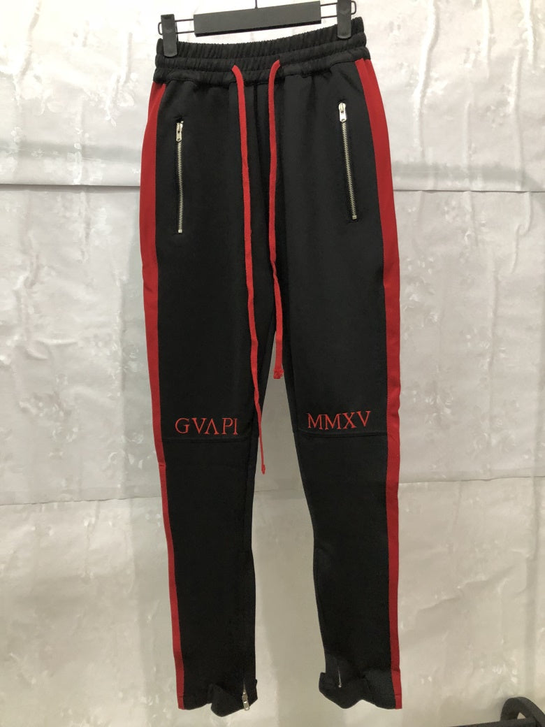 Black with Red Side Straps Track Pants WP077