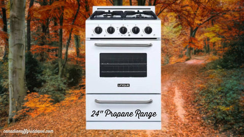 unique 24" propane range in white for off grid cooking at the cottage or cabin