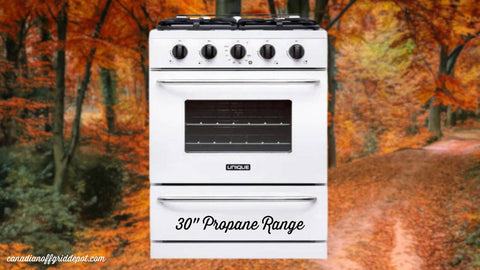 unique 30" propane range in white for off grid cooking at the cottage or cabin