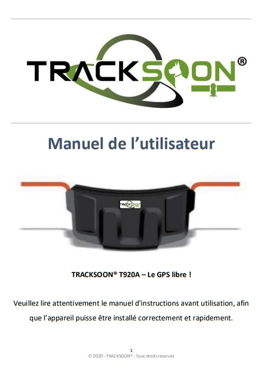 Manuel de l'utilisateur TRACKSOON® T920A page 1