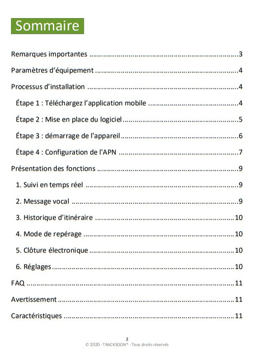 Manuel de l'utilisateur TRACKSOON® T920A page 2