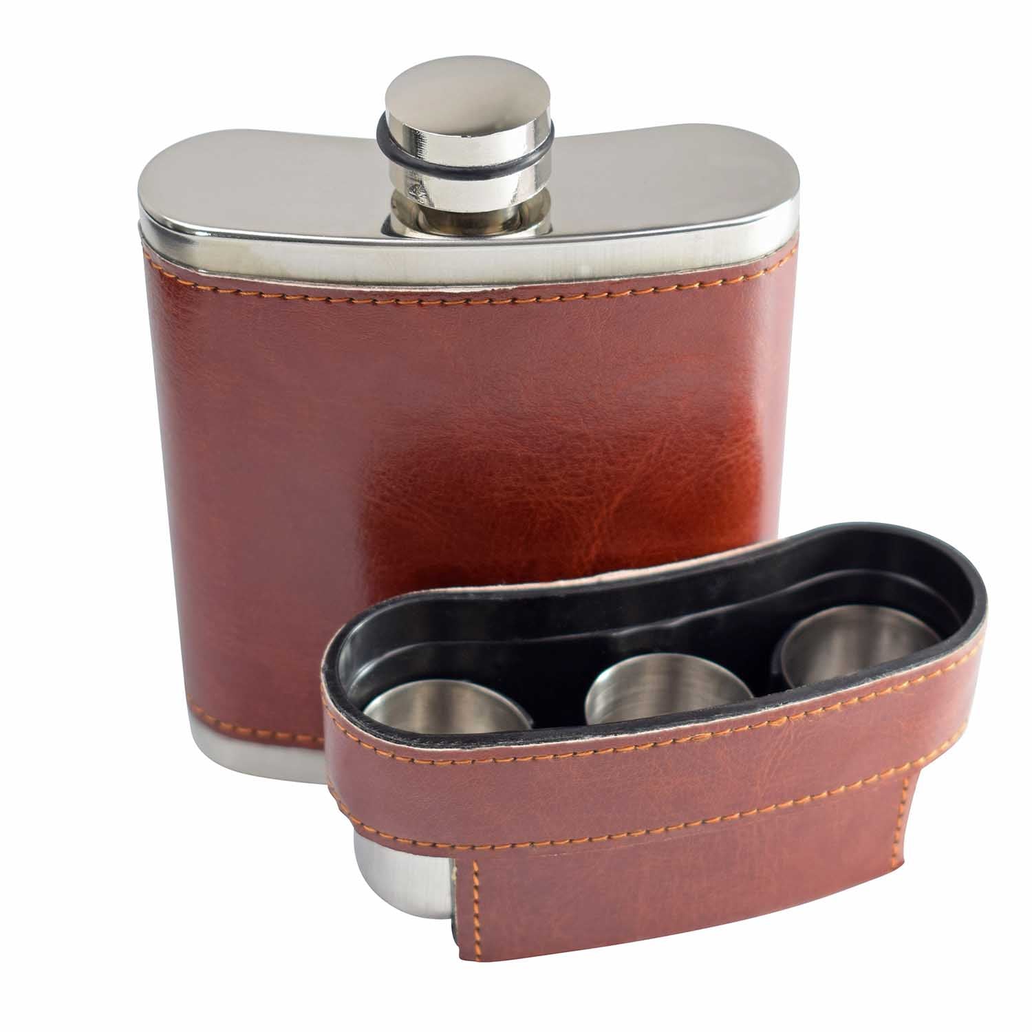 8oz Leather Case Hip Flask – Engraving Excellence