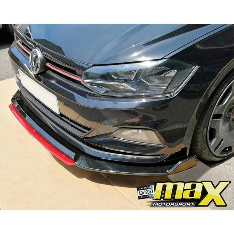 VW POLO 8 AW (19-ON) GLOSS BLACK MAXTON STYLE PLASTIC FRONT SPOILER ...