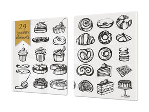 Tempered GLASS Cutting Board - Glass Kitchen Board; Cakes and Sweets Serie DD13 A bakery