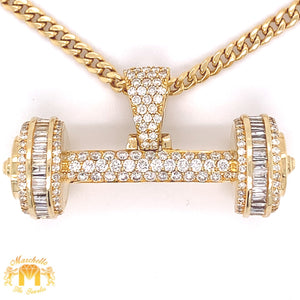 2.31ct Diamond 14k Yellow Gold Dumbbell Pendant and 10k Gold Cuban Link Chain Set