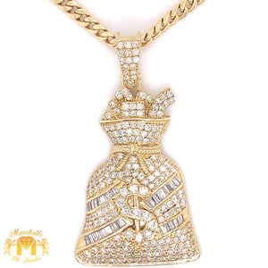 2.17ct Diamond 14k Yellow Gold Money Bag Pendant and 10k Gold Cuban Link Chain Set
