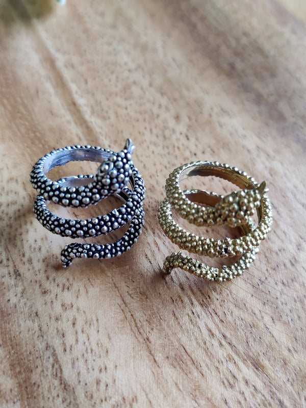 Snake Ring, Brass Snake Ring, Gold Snake Ring, Snake Coiled Ring, Gothic  Adjustable Ring, Open Serpent Jewelry, Stacking Animal Rings - Etsy