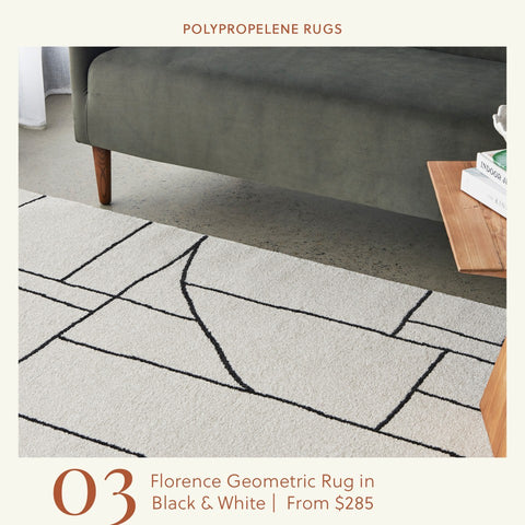 modern geometric rug in black and white