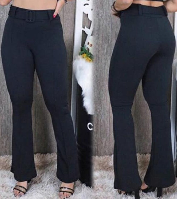 calça flare malha crepe