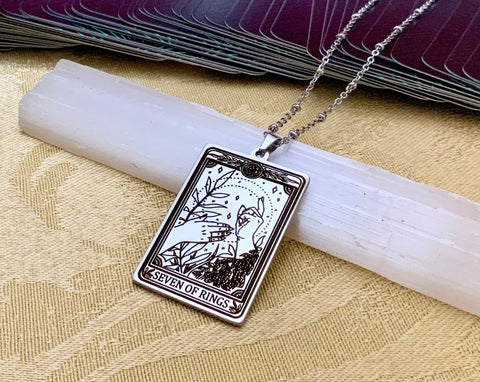 Seven of Rings Tarot Card Necklace