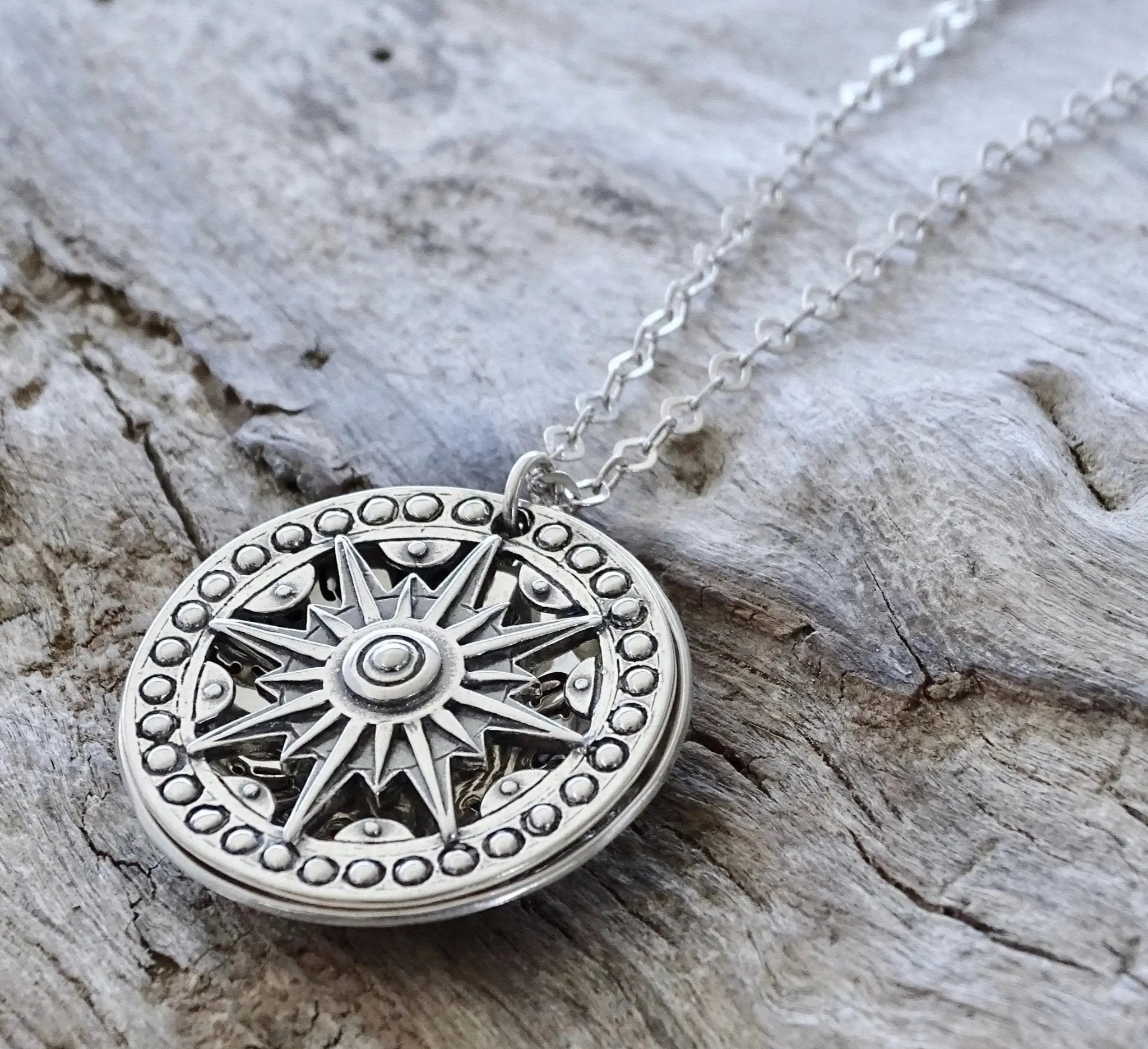 silver compass pendant necklace