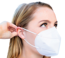Load image into Gallery viewer, Woman using Layfield 95PFE respirator mask
