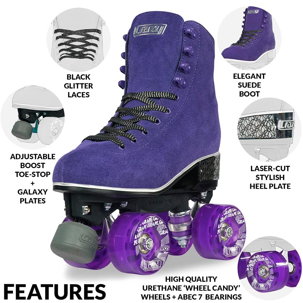 purple suede roller skates