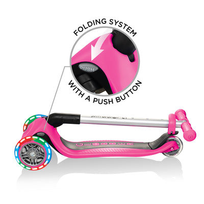 globber primo foldable lights pink scooter