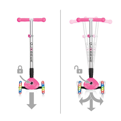 globber primo foldable lights pink scooter