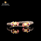 Pink Stone, Amethyst ,Blue Topaz Diamond Gold & Silver Bracelet