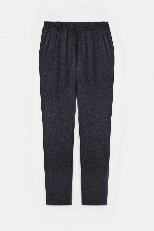 Anthracite Elasticated Waistband Trousers in Wool Flannel – Harmony Paris