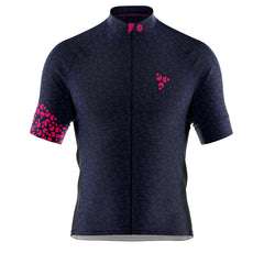 blue and pink short-sleeve cycling jersey