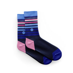 blue and pink stripe cycling socks