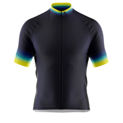 Blue and yellow short-sleeve cycling jersey
