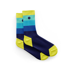 Blue and yellow stripe cycling socks