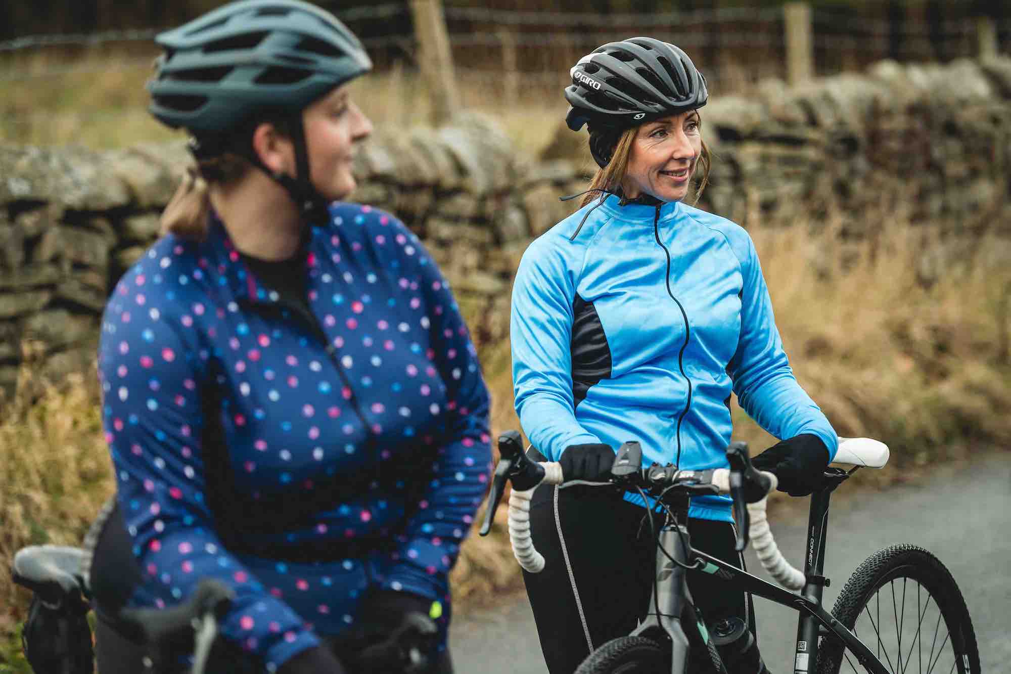 Womens Blue Dotty Cycling Long Sleeved Jersey