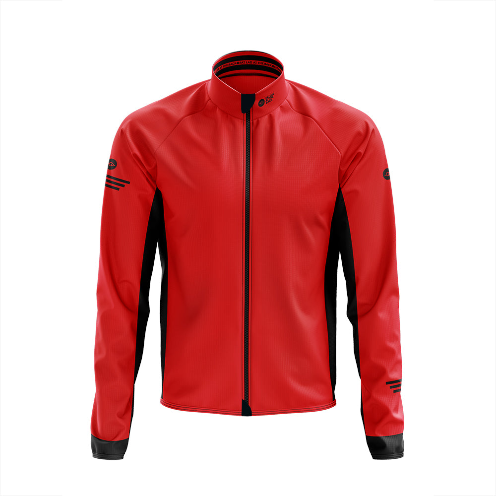 red cycling jacket