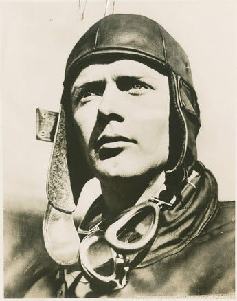 A photograph of Charles Lindbergh, the first pilot to cross the Atlantic Ocean solo in 1927.