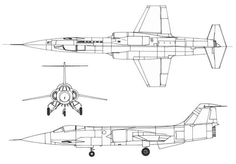 A drawing showing the basic construction of the Lockheed F-104 Starfighter.