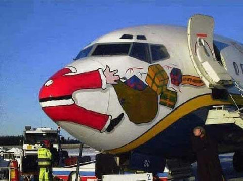 Santa impaled on the nose of a commercial airliner!