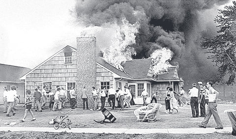 The Laird home in Berea, Ohio after the unlimited class Beguine crashed into it on September 5, 1949.