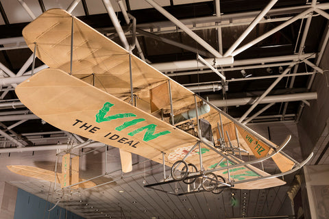 The Wright EX biplane "Wiz Fiz" on display and the National Air and Space Museum.