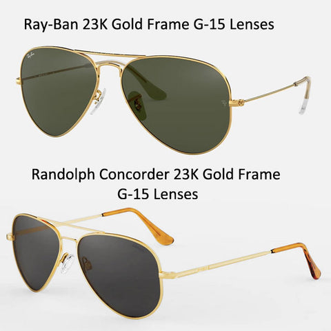 Ray-Ban 23K Gold Frame plus G-15 Green lenses comparing to Randolph Concorde 23K Gold Frame plus G-15 Green lenses