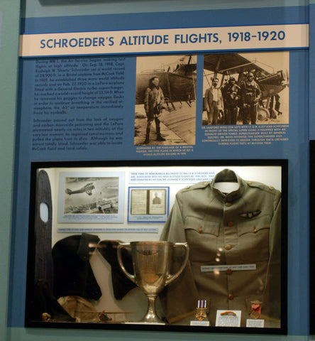 A display at the USAF Museum honoring the high altitude records set by Rudolph William Schroeder