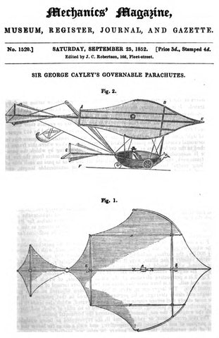 Sir George Cayley's governable parachute/glider which appeared in Mechanics' Magazine in 1852