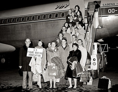 The United States Figure Skating Association team, boarding SABENA Flight SN548 at Idlewild Airport, New York, 14 February 1961.