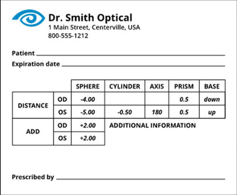A Typical Eyeglass Prescription Form For Prescription Aviator Sunglasses