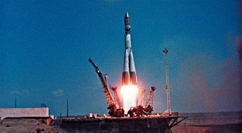 Cosmonaut Yuri Alexseyevich Gagarin was launched into Earth orbit from the Kosmodrom Baykonur, Kazakhistan. 