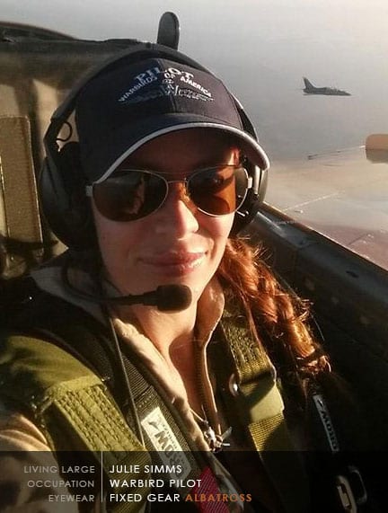 Julie Simms Warbird Pilot Wearing Scheyden Albatross Sunglasses