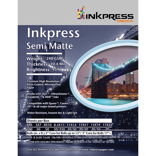 Inkpress Media Matte 60 Inkjet Printer Paper 10 Mil / 200gsm 17 x 22 250-Sheets