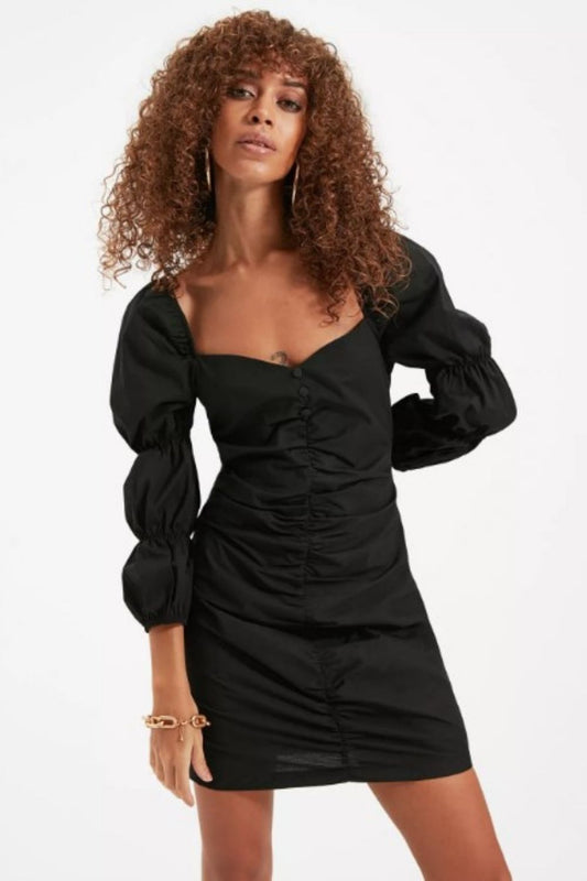 Black Oversized Batwing Balloon Sleeve Shirt Dress – Styched Fashion