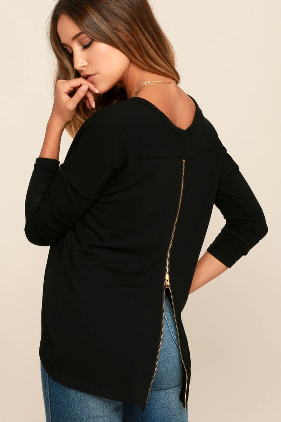 Black Full Sleeve With Zipper Slit At Back – Styched Fashion