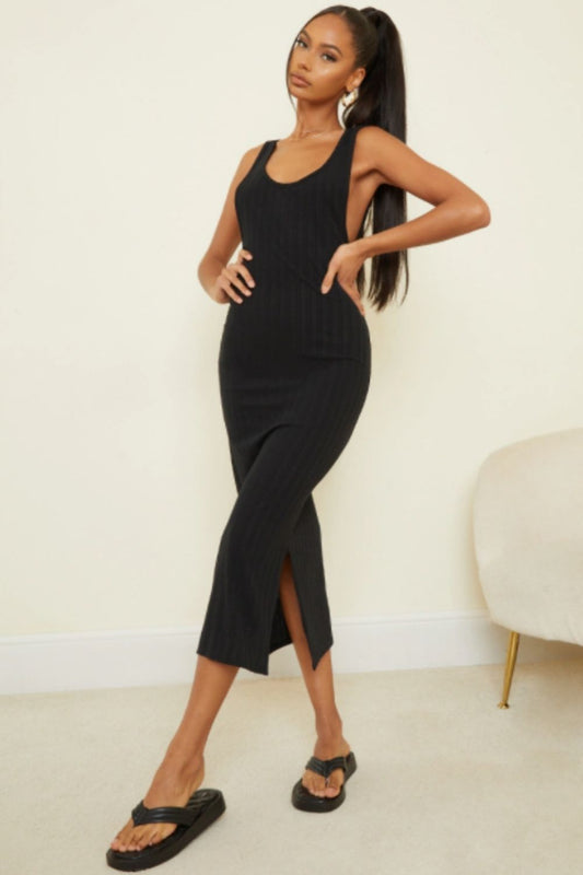 Scoop Neck Bodycon Dress Black – Styched Fashion
